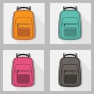 Set of colorful backpacks with long shadow N2