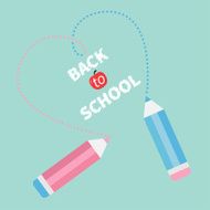 Two pencils drawing dash heart Blue background Back to school