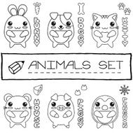 Hand drawn set of japanese style baby animals N3