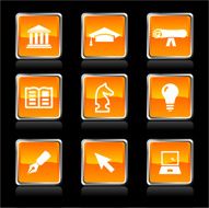 Education icons set on black background
