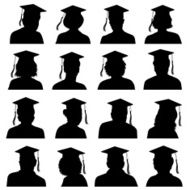 Customized Profile of Faces Graduation Concept black &amp; white icons
