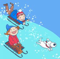 Kids Sliding Snow Hill Dog N2