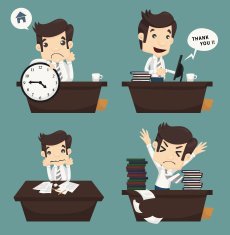 Set of businessman sitting on desk office worker