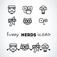 Nerd funny icon set black & white