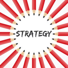 Strategy word with pencil background