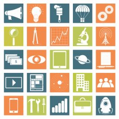 Monochrome icons of technology business and science