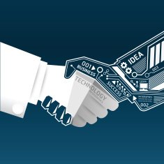 Creative handshake abstract circuit technology