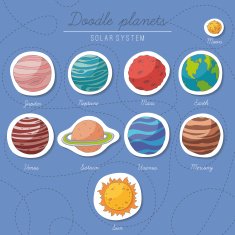 Set of doodle planet stickers N2