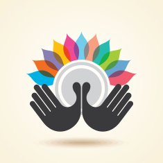 human hand & tree icon with colourful leaves