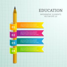 Abstract 3D infographic with pencil and colorful ribbons
