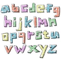 Colorful sketchy hand drawn lower case alphabet N2