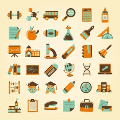 Retro education icons set back to school N2