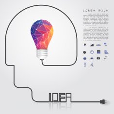 polygon idea light bulb with business icon and head wire