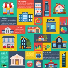 Modern flat city background infographics with text fields N6