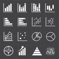 Graph chart icons and black background
