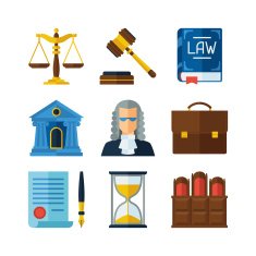 Law icons set in flat design style