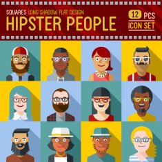 Hipster people square icon set Trendy illustrations