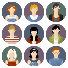 Boys and girls icons set in flat style