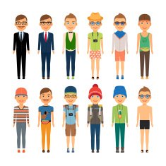 Cute Cartoon Boys in Assorted Clothing Styles