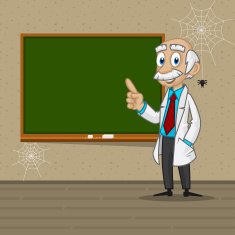 Professor points to blackboard
