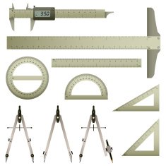 Ruler Digital Calipers Protractor and Compass in Vector