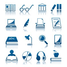 Book writing and reading icon set