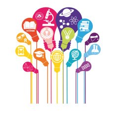 Bulb with icons of education and technology N3