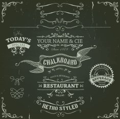 Hand Drawn Banners And Patterns On Chalkboard N2