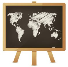 World Map On Classroom Blackboard