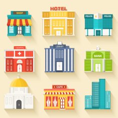 Flat colorful vector sity buildings set Icons background concept design N5