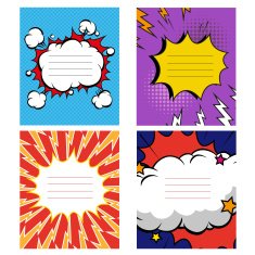 Set of 4 comics book design element Vector illustration N4