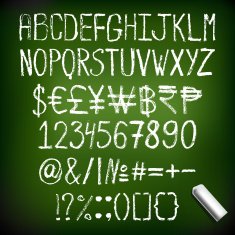 Vector illustration chalk font with numbers currency signs