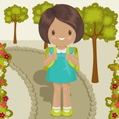 Little girl outside going to school N2