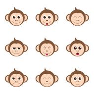 monkey emotion faces icon set vector