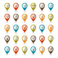 Set of color smiley icons mapping pins N2