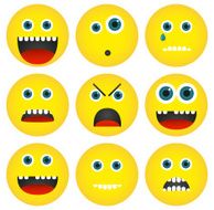 Collection of 4 isolated yellow emoticons with different express