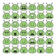 Set of space aliens icons with different emotions