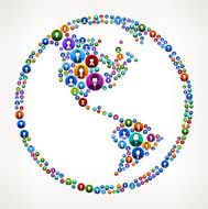 World Globe People Faces Community and Communication Pattern