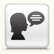 Square Button with Woman &amp; Chat Bubble