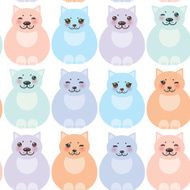 set funny cats pastel colors on white background seamless pattern