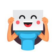 Woman holding a smiling emoticon in front of head N2