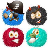 Set of fluffy balls with emoticons