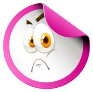 Sad emoticon pink border sticker