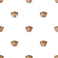 Vector flat cartoon monkey heads with different emotions seamless pattern