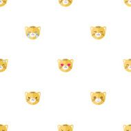 Vector flat cartoon tiger heads with different emotions seamless pattern