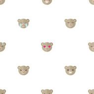 Vector flat cartoon bear heads with different emotions seamless pattern