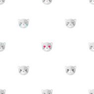 Vector flat cartoon cat heads with different emotions seamless pattern