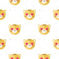 Vector flat cartoon tiger in love seamless pattern Animal background