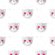 Vector flat cartoon cat in love seamless pattern Animal background
