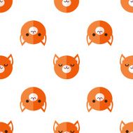 Vector flat cartoon fox heads seamless pattern Animal background